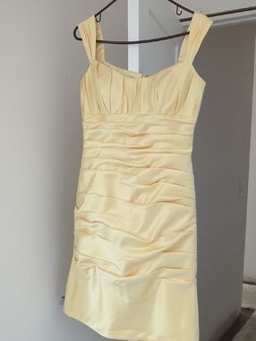 Bill Levkoff Pale Yellow Ruched Mini Dress